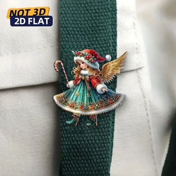 2D Flat, 2D Flat Elegant Charming Christmas Princess with Candy Cane Brooch - Picture 3 of 3